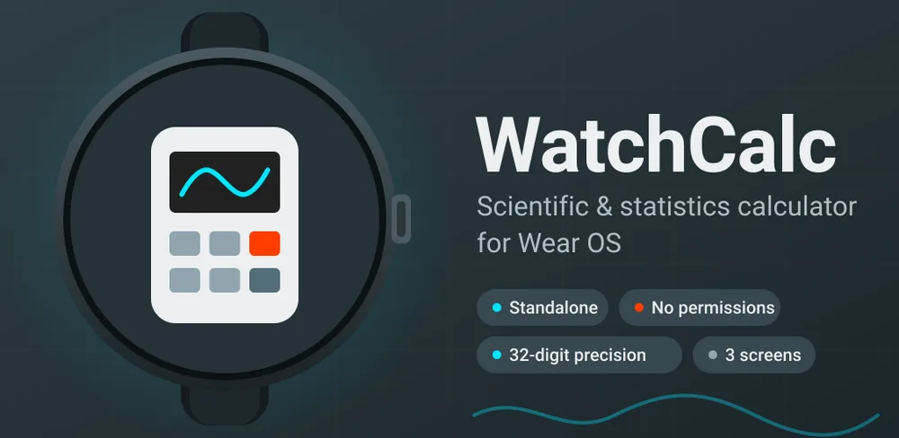 WatchCalc on a round watch face beside its keypad